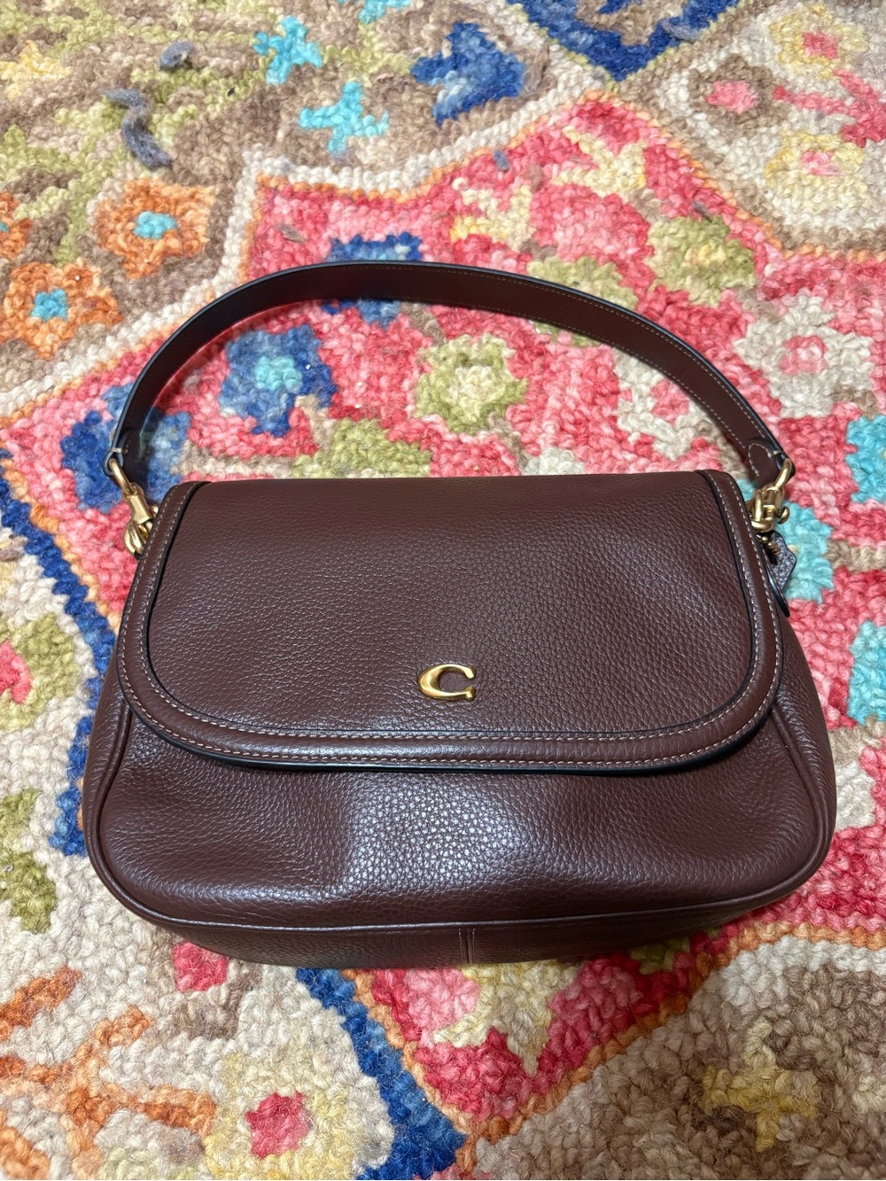 Coach Brown Pebbled Leather Shoulder Bag with Gold 'C'